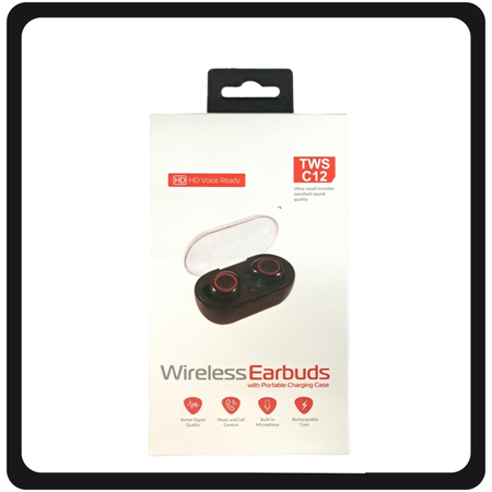 OEM Bluetooth Earphones Stereo TWS-C12 With Power Bank Black Μαύρο