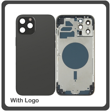 HQ OEM Συμβατό Για Apple iPhone 12 Pro Max,iPhone 12 Pro Max​ (A2411, A2342) EU Version Rear Back Battery Cover Middle Frame- Housing Πίσω Κάλυμμα Καπάκι Πλάτη Μπαταρίας - Σασί + Side Keys Πλαινά πλήκτρα  + Sim Tray Θήκη Κάρτας Black Μαύρο (Grade AAA+++)