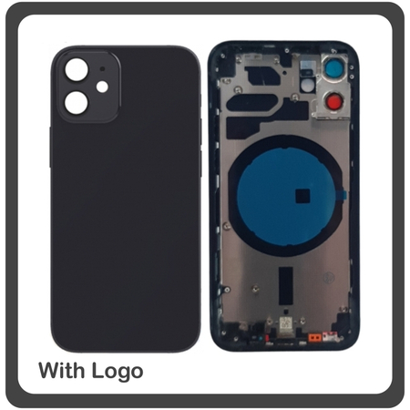 HQ OEM Συμβατό Για Apple iPhone 12 Mini, iPhone 12Mini (A2399, A2176) EU Version Rear Back Battery Cover Middle Frame- Housing Πίσω Κάλυμμα Καπάκι Πλάτη Μπαταρίας - Σασί + Side Keys Πλαινά πλήκτρα  + Sim Tray Θήκη Κάρτας Black Μαύρο (Grade AAA+++)
