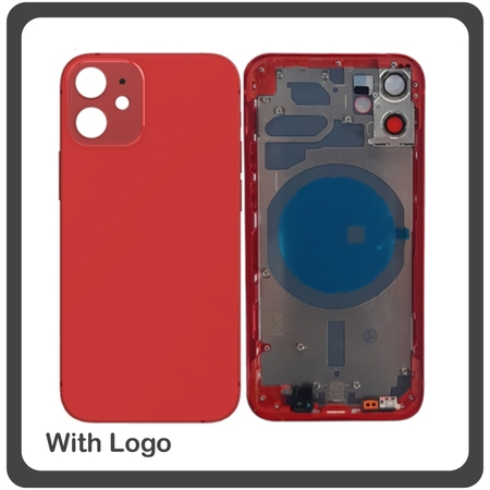 HQ OEM Συμβατό Για Apple iPhone 12 Mini, iPhone 12Mini (A2399, A2176) EU Version Rear Back Battery Cover Middle Frame- Housing Πίσω Κάλυμμα Καπάκι Πλάτη Μπαταρίας - Σασί + Side Keys Πλαινά πλήκτρα  + Sim Tray Θήκη Κάρτας Red Κόκκινο (Grade AAA+++)