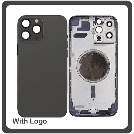 HQ OEM Συμβατό Για Apple iPhone 13 Pro Max, iPhone 13 ProMax (A2643, A2484, A2641) EU Version Rear Back Battery Cover Middle Frame- Housing Πίσω Κάλυμμα Καπάκι Πλάτη Μπαταρίας - Σασί + Side Keys Πλαϊνά πλήκτρα  + Sim Tray Θήκη Κάρτας Black Μαύρο (Grade AAA+++)