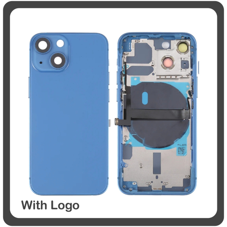 HQ OEM Συμβατό Για Apple iPhone 13 Mini, iPhone13 Mini (A2628, A2481) EU Version Rear Back Battery Cover Middle Frame- Housing Πίσω Κάλυμμα Καπάκι Πλάτη Μπαταρίας - Σασί + Side Keys Πλαινά πλήκτρα  + Sim Tray Θήκη Κάρτας Blue Μπλε (Grade AAA+++)