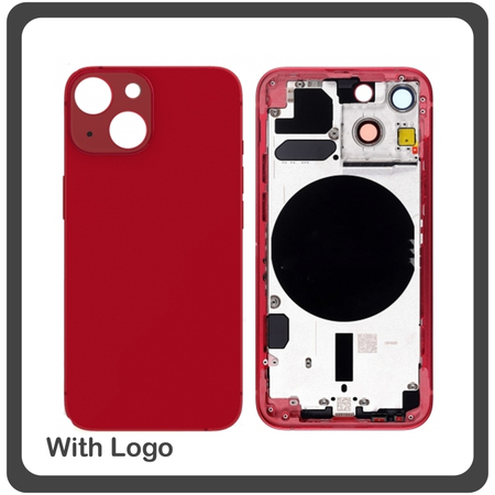 HQ OEM Συμβατό Για Apple iPhone 13 Mini, iPhone13 Mini (A2628, A2481) EU Version Rear Back Battery Cover Middle Frame- Housing Πίσω Κάλυμμα Καπάκι Πλάτη Μπαταρίας - Σασί + Side Keys Πλαινά πλήκτρα  + Sim Tray Θήκη Κάρτας Red Κόκκινο (Grade AAA+++)