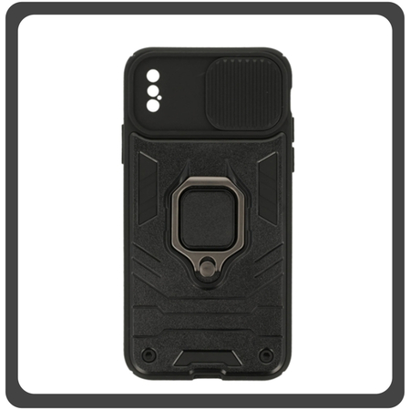 Θήκη Πλάτης - Back Cover, Silicone Σιλικόνη Ring Lens Hybrid TPU Black Μαύρο For iPhone X/XS