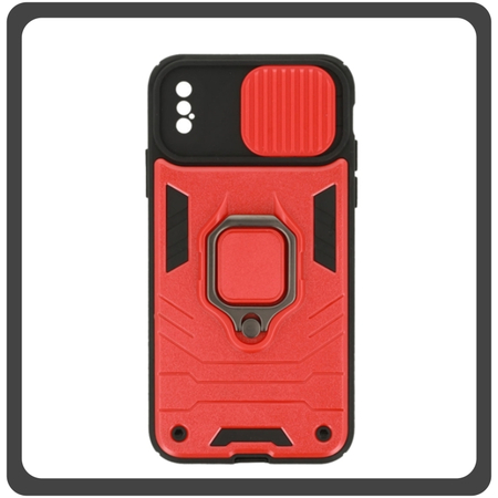 Θήκη Πλάτης - Back Cover, Silicone Σιλικόνη Ring Lens Hybrid TPU Red Κόκκινο For iPhone X/XS