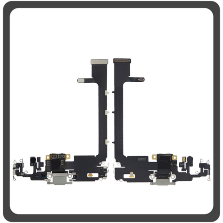 HQ OEM Συμβατό Για Apple iPhone 11 Pro (A2215, A2160, A2217, iPhone12,3) Charging Dock Connector Lightning Flex With Board Καλωδιοταινία Κονέκτορας Φόρτισης + Microfone Μικρόφωνο Silver Ασημί (Premium A+)