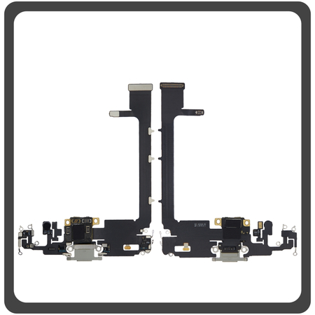 HQ OEM Συμβατό Για Apple iPhone 11 Pro (A2215, A2160, A2217, iPhone12,3) Charging Dock Connector Lightning Flex With Board Καλωδιοταινία Κονέκτορας Φόρτισης + Microfone Μικρόφωνο Silver Ασημί (Premium A+)