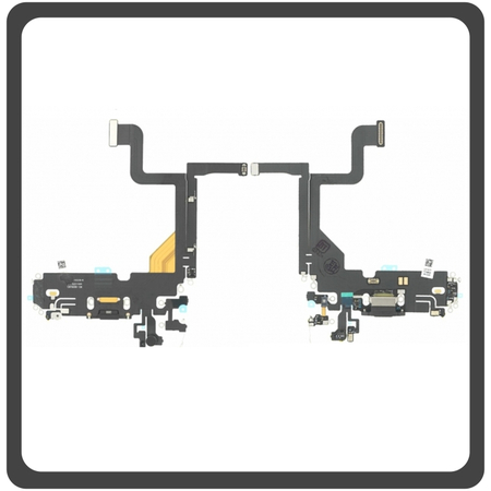 HQ OEM Συμβατό Για Apple iPhone 13 Pro, iPhone13 Pro (A2638, A2483, A2636, A2639, A2640, iPhone14,2) Charging Dock Connector Lightning Flex Καλωδιοταινία Κονέκτορας Φόρτισης + Microphone Μικρόφωνο Black Μαύρο (Grade AAA+++)