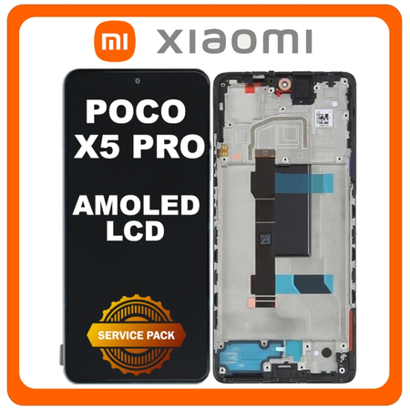 Γνήσια Original Xiaomi Poco X5 Pro (22101320G, 22101320I) AMOLED LCD Display Screen Assembly Οθόνη + Touch Screen Digitizer Μηχανισμός Αφής + Frame Bezel Πλαίσιο Σασί Astral Black Μαύρο 5600010M2000 (Service Pack By Xiaomi)