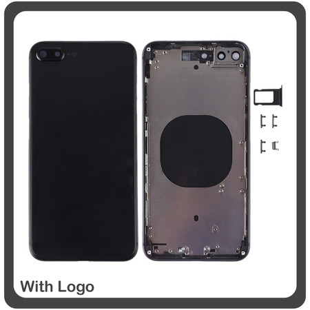 ​OEM HQ Apple Iphone 8 Plus Back Battery Cover Middle Frame- Housing Καπάκι Μπαταρίας- Σασί + Πλαινά πλήκτρα Side Keys + Θήκη Κάρτας Sim Holder Black
