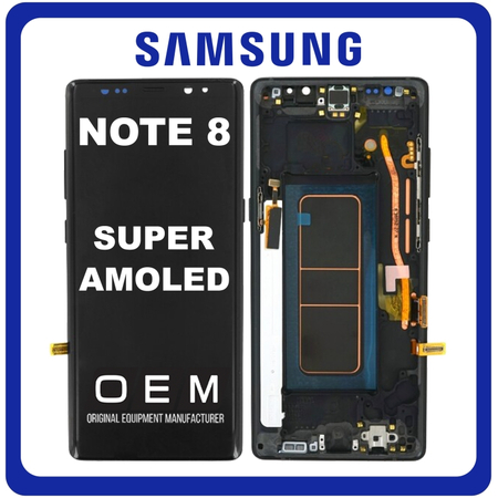 HQ OEM Συμβατό Με Samsung Galaxy Note 8 (SM-N950F, SM-N950U) Super AMOLED LCD Display Assembly Screen Οθόνη + Touch Screen Digitizer Μηχανισμός Αφής + Frame Bezel Πλαίσιο Midnight Black Μαύρο (Premium A+)