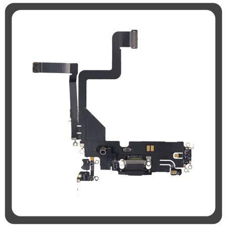iPhone 14 Pro (A2890, A2650) Lightning USB Charging Dock Connector Lightning Flex Καλωδιοταινία Κονέκτορας Φόρτισης + Microphone Μικρόφωνο Space Black Μαύρο (Ref By Apple)