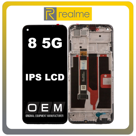 HQ OEM Συμβατό Realme 8 5G (RMX3241), IPS LCD Display Screen Assembly Οθόνη + Touch Screen Digitizer Μηχανισμός Αφής + Frame Bezel Πλαίσιο Σασί Black Μαύρο (Premium A+)