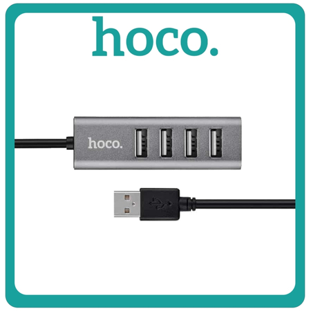 Hoco HB1 USB 2.0 Hub 4 Θυρών Με Σύνδεση USB-A & Θύρα Φόρτισης Grey Γκρι