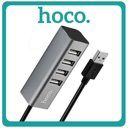 Hoco HB1 USB 2.0 Hub 4 Θυρών Με Σύνδεση USB-A & Θύρα Φόρτισης Grey Γκρι