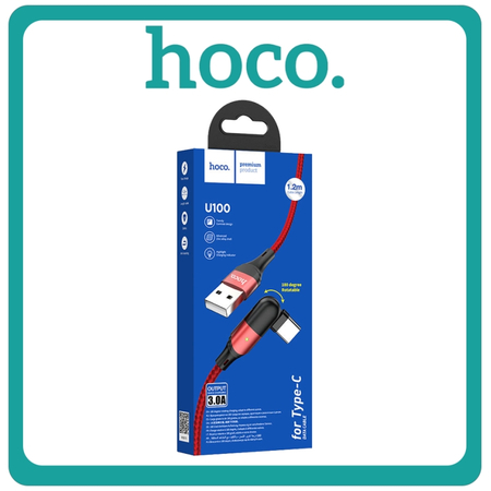 Hoco Cable USB to Type-C “U100 Orbit” 3.0A 1.2m Red Κόκκινο
