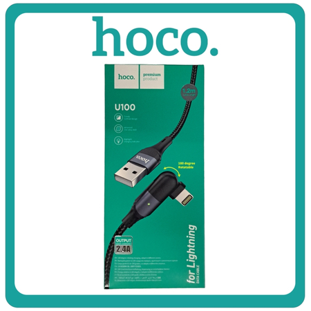 Hoco U100 Angle (90°) / Braided USB to Lightning Cable 1.2m Black Μαύρο