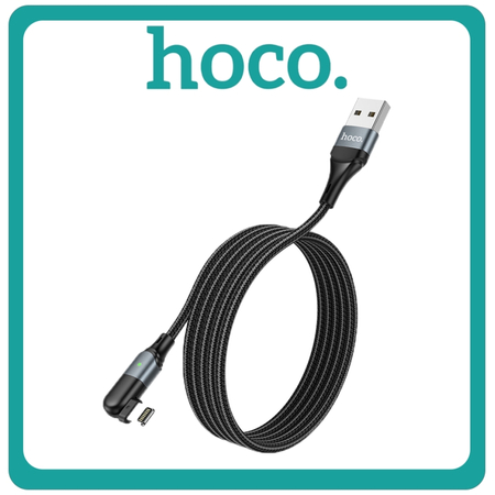 Hoco U100 Angle (90°) / Braided USB to Lightning Cable 1.2m Black Μαύρο