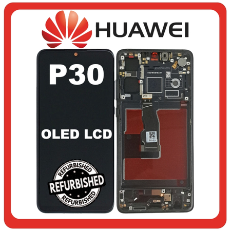 New Refurbished For Huawei P30, HuaweiP30 (ELE-L29, ELE-L09) OLED LCD Display Screen Assembly Οθόνη + Touch Screen Digitizer Μηχανισμός Αφής + Frame Bezel Πλαίσιο Σασί Black Μαύρο