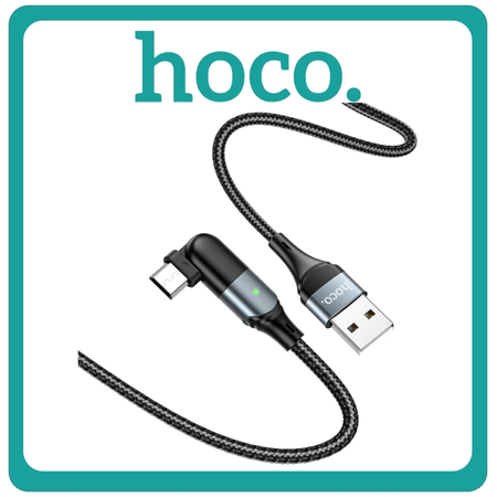 Hoco U100 Angle (90°) / Braided Micro USB Cable 2.4A 1.2m Black Μαύρο