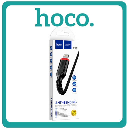 Hoco Victory X59 Braided USB Lightning 2.4 Cable male 1m Black Μαύρο