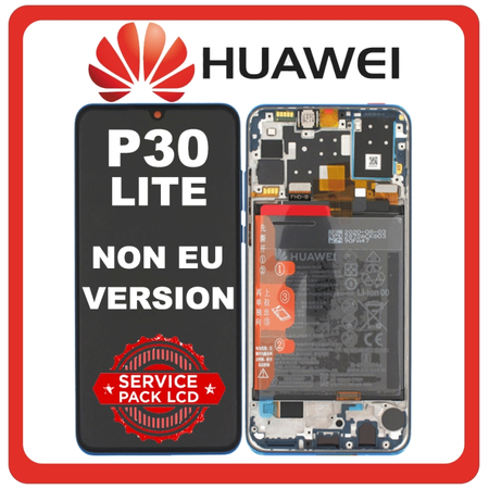 Γνήσια Original Huawei P30 lite New Edition 2020 (Marie-L21BX, MAR-LX2B, HWV33) IPS LCD Display Screen Οθόνη + Touch Digitizer Μηχανισμός Αφής + Πλαίσιο Frame Bezel + Battery Μπαταρία Peacock Blue Μπλε 02352PJP (Service Pack By Huawei)