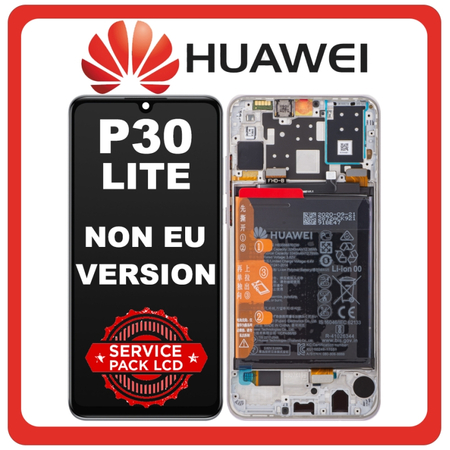 Γνήσια Original Huawei P30 lite New Edition 2020 (Marie-L21BX, MAR-LX2B, HWV33) IPS LCD Display Screen Οθόνη + Touch Digitizer Μηχανισμός Αφής + Πλαίσιο Frame Bezel + Battery Μπαταρία White Ασπρο 02352PJP (Service Pack By Huawei)