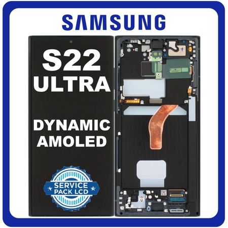 Γνήσια Original Samsung Galaxy S22 Ultra 5G (SM-S908B, SM-S908B/DS) Dynamic AMOLED LCD Display Screen Assembly Οθόνη + Touch Screen Digitizer Μηχανισμός Αφής + Frame Bezel Πλαίσιο Σασί Graphite, Blue, Red GH82-27489E GH82-27488E​​ (Service Pack By Samsung)