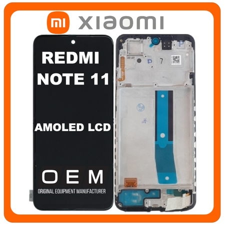 HQ OEM Συμβατό Με Xiaomi Redmi Note 11 (2201117TG, 2201117TI), AMOLED LCD Display Screen Assembly Οθόνη + Touch Screen Digitizer Μηχανισμός Αφής + Frame Bezel Πλαίσιο Σασί Black Μαύρο (Premium A+)