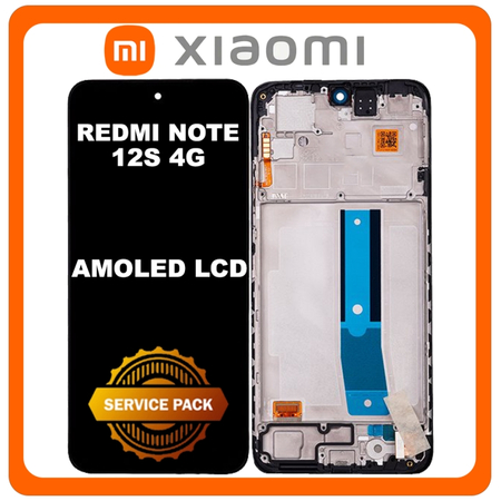 Γνήσια Original Xiaomi Redmi Note 12S 4G (2303CRA44A, 23030RAC7Y) AMOLED LCD Display Screen Assembly Οθόνη + Touch Screen Digitizer Μηχανισμός Αφής + Frame Bezel Πλαίσιο Σασί Onyx Black Μαύρο 560001K7SR00 (Service Pack By Xiaomi)