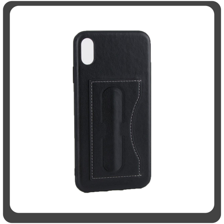 Θήκη Πλάτης - Back Cover, Silicone Σιλικόνη Δερματίνη Leather Minimalist Support Case Black Μαύρο For iPhone XS Max