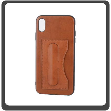 Θήκη Πλάτης - Back Cover, Silicone Σιλικόνη Δερματίνη Leather Minimalist Support Case Brown Καφέ For iPhone XS Max