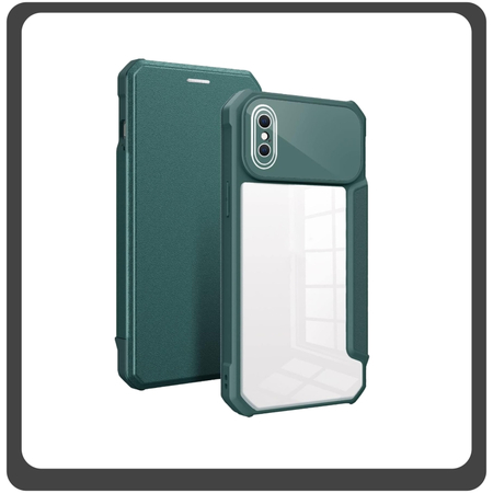 Θήκη Book, Δερματίνη Magnetic Leather Dark Green Πράσινο For iPhone XS Max