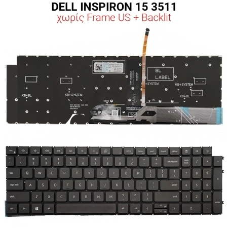 Πληκτρολόγιο Dell Inspiron 15 3511 no Frame us + Backlit