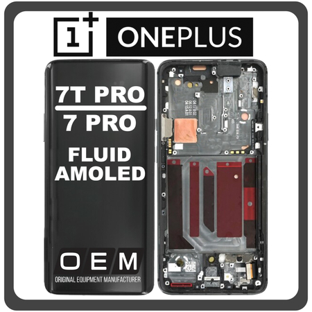 HQ OEM Συμβατό Για OnePlus 7T Pro (HD1911, HD1913), OnePlus 7 Pro (GM1911, GM1913) Fluid AMOLED LCD Display Screen Assembly Οθόνη + Touch Screen Digitizer Μηχανισμός Αφής + Frame Bezel Πλαίσιο Σασί Black Μαύρο (Premium A+)