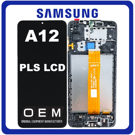 HQ OEM Συμβατό Για Samsung Galaxy A12 (SM-A125F/DSN,), PLS LCD Display Screen Assembly Οθόνη + Touch Screen Digitizer Μηχανισμός Αφής + Frame Bezel Πλαίσιο Σασί Black Μαύρο (Grade AAA)