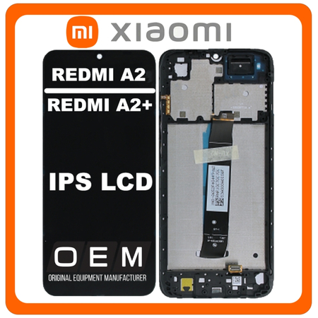 HQ OEM Συμβατό Με Xiaomi Redmi A2 (23028RN4DG, 23026RN54G), Redmi A2+ (23028RNCAG, 23028RN4DI), IPS LCD Display Screen Assembly Οθόνη + Touch Screen Digitizer Μηχανισμός Αφής + Frame Bezel Πλαίσιο Σασί Classic Black Μαύρο (Grade AAA)