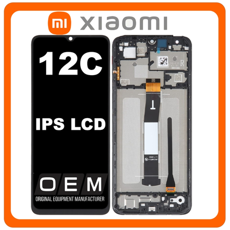 HQ OEM Συμβατό Με Xiaomi Redmi 12C (22120RN86G, 22120RN86I) IPS LCD Display Screen Assembly Οθόνη + Touch Screen Digitizer Μηχανισμός Αφής Frame Bezel Πλαίσιο Σασί Black Μαύρο (Premium A+)