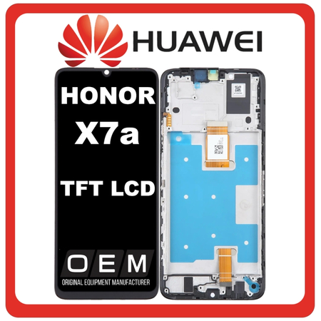 HQ OEM Συμβατό Με Huawei Honor X7a 4G (RKY-LX1, RKY-LX2) TFT LCD Display Screen Assembly Οθόνη + Touch Screen Digitizer Μηχανισμός Αφής + Frame Bezel Πλαίσιο Σασί Midnight Black Μαύρο (Premium A+)