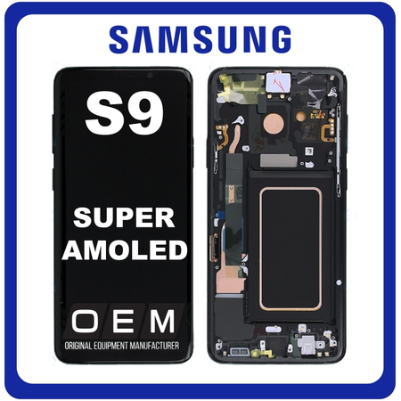 HQ OEM Συμβατό Με Samsung Galaxy S9 (SM-G960F, SM-G960) Super AMOLED LCD Display Screen Assembly Οθόνη + Touch Screen Digitizer Μηχανισμός Αφής + Frame Bezel Πλαίσιο Σασί Midnight Black Μαύρο (Premium A+)