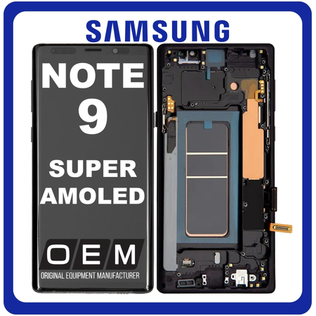 HQ OEM Συμβατό Με Samsung Galaxy Note 9, Note9 (SM-N960F, SM-N9600) Super AMOLED LCD Display Screen Assembly Οθόνη + Touch Screen Digitizer Μηχανισμός Αφής + Frame Bezel Πλαίσιο Σασί Midnight Black Μαύρο (Premium A+)