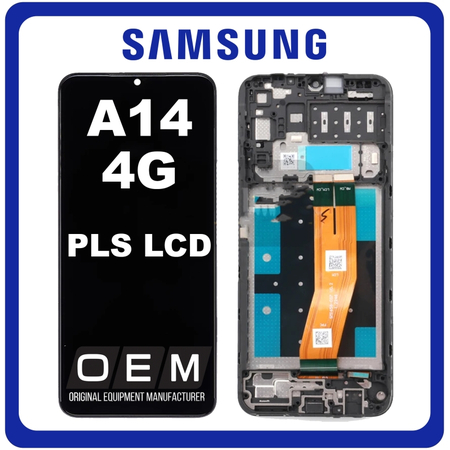 HQ OEM Συμβατό Με Samsung Galaxy A14 4G (SM-A145F, SM-A145F/DSN) PLS LCD Display Screen Assembly Οθόνη + Touch Screen Digitizer Μηχανισμός Αφής + Frame Bezel Πλαίσιο Σασί Black Μαύρο (Premium A+)