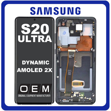 HQ OEM Συμβατό Με Samsung Galaxy S20 Ultra 4G (SM-G988B/DS) Dynamic AMOLED 2X LCD Display Screen Assembly Οθόνη + Touch Screen Digitizer Μηχανισμός Αφής + Frame Bezel Πλαίσιο Σασί  Cosmic Black Μαύρο (Premium A+)