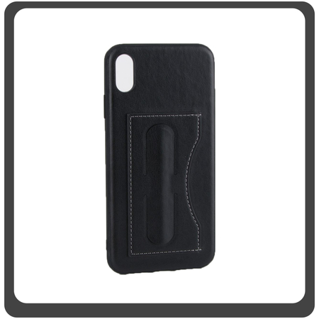 Θήκη Πλάτης - Back Cover, Silicone Σιλικόνη Δερματίνη Leather Minimalist Support Case Black Μαύρο For iPhone X/XS