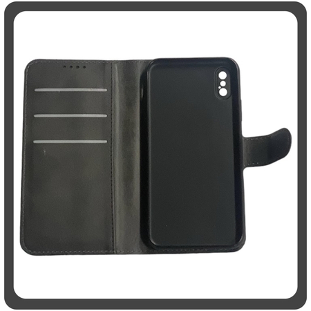 Θήκη Book, Δερματίνη Leather Flap Wallet Case Black Μαύρο For iPhone X/XS