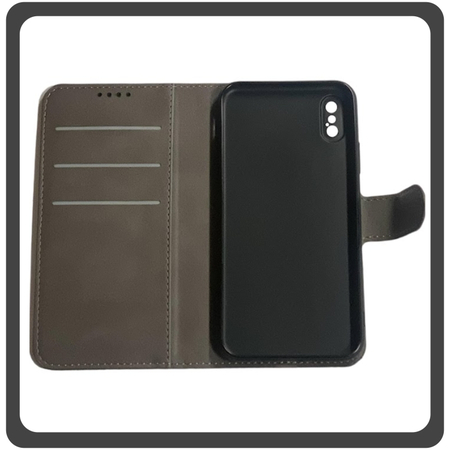 Θήκη Book, Δερματίνη Leather Flap Wallet Case Gray Γκρι For iPhone X/XS