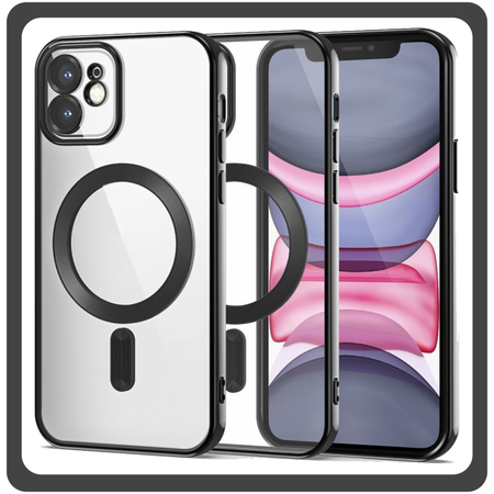 Θήκη Πλάτης - Back Cover, Silicone Σιλικόνη Pattern Plated Magnetic Case Black Μαύρο For iPhone 11