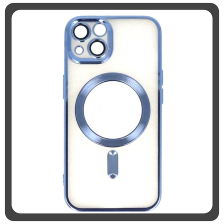 Θήκη Πλάτης - Back Cover, Silicone Σιλικόνη Material Pattern Plated Magnetic Case Blue Μπλε For iPhone 14
