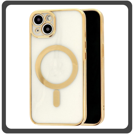 Θήκη Πλάτης - Back Cover, Silicone Σιλικόνη Pattern Plated Magnetic Case Gold Χρυσό For iPhone 14 Plus