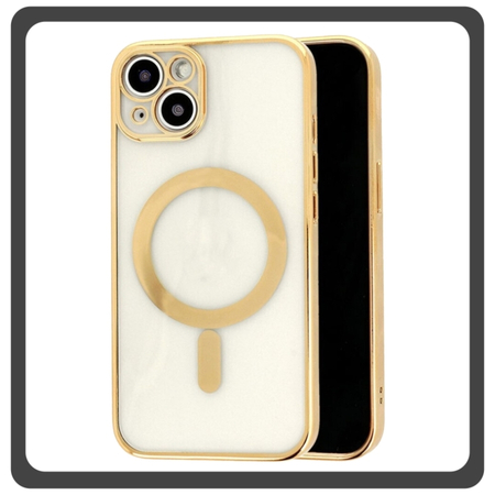 Θήκη Πλάτης - Back Cover, Silicone Σιλικόνη Material Pattern Plated Magnetic Case Gold Χρυσό For iPhone 14
